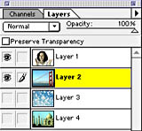Window showing layers in use